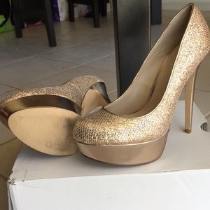 Aldo Fran Glitter Gold Heels Sz 8.5/39